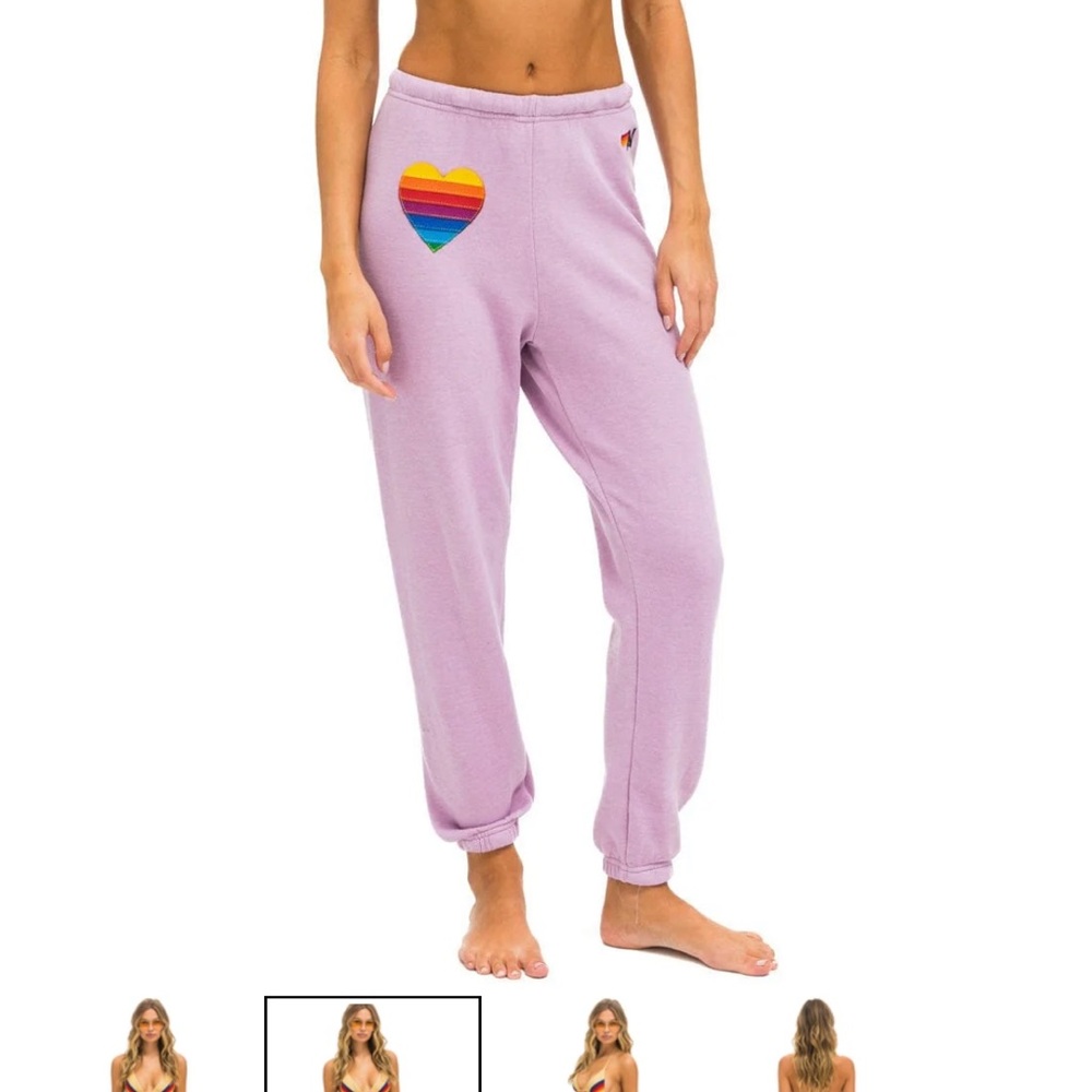 Aviator Nation Rainbow Heart Stitch Sweatpants - Mauve